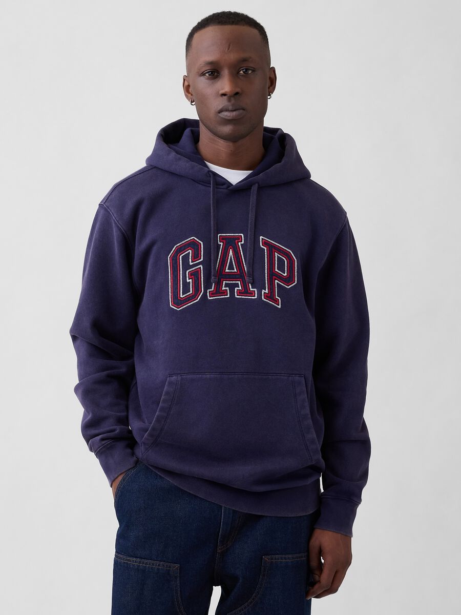 Felpa con cappuccio e logo in misto cotone Uomo_0