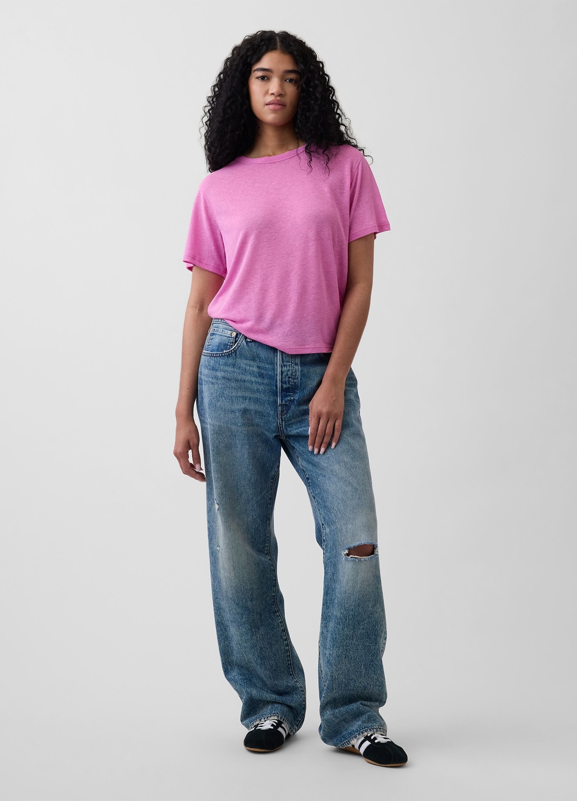 T-shirt a maniche corte in misto lino