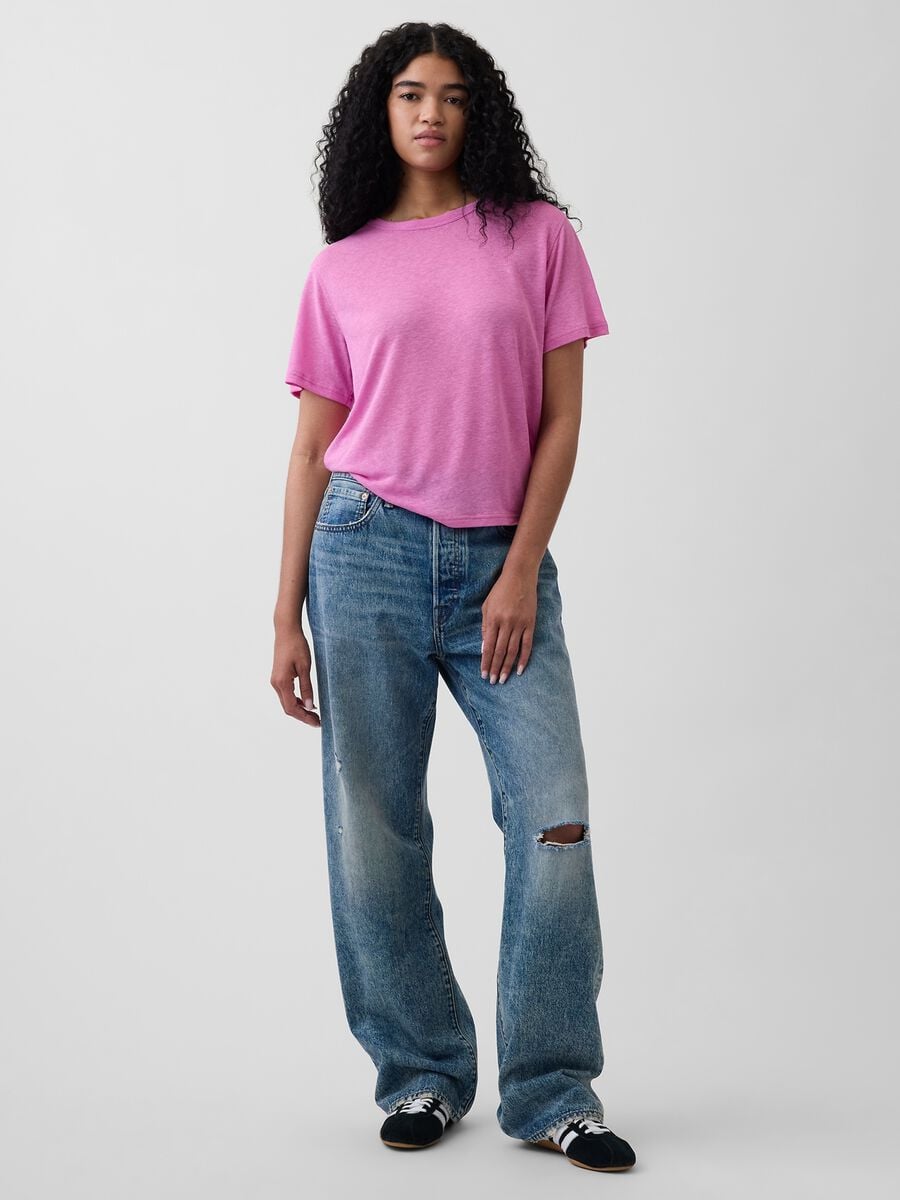 T-shirt a maniche corte in misto lino Donna_2