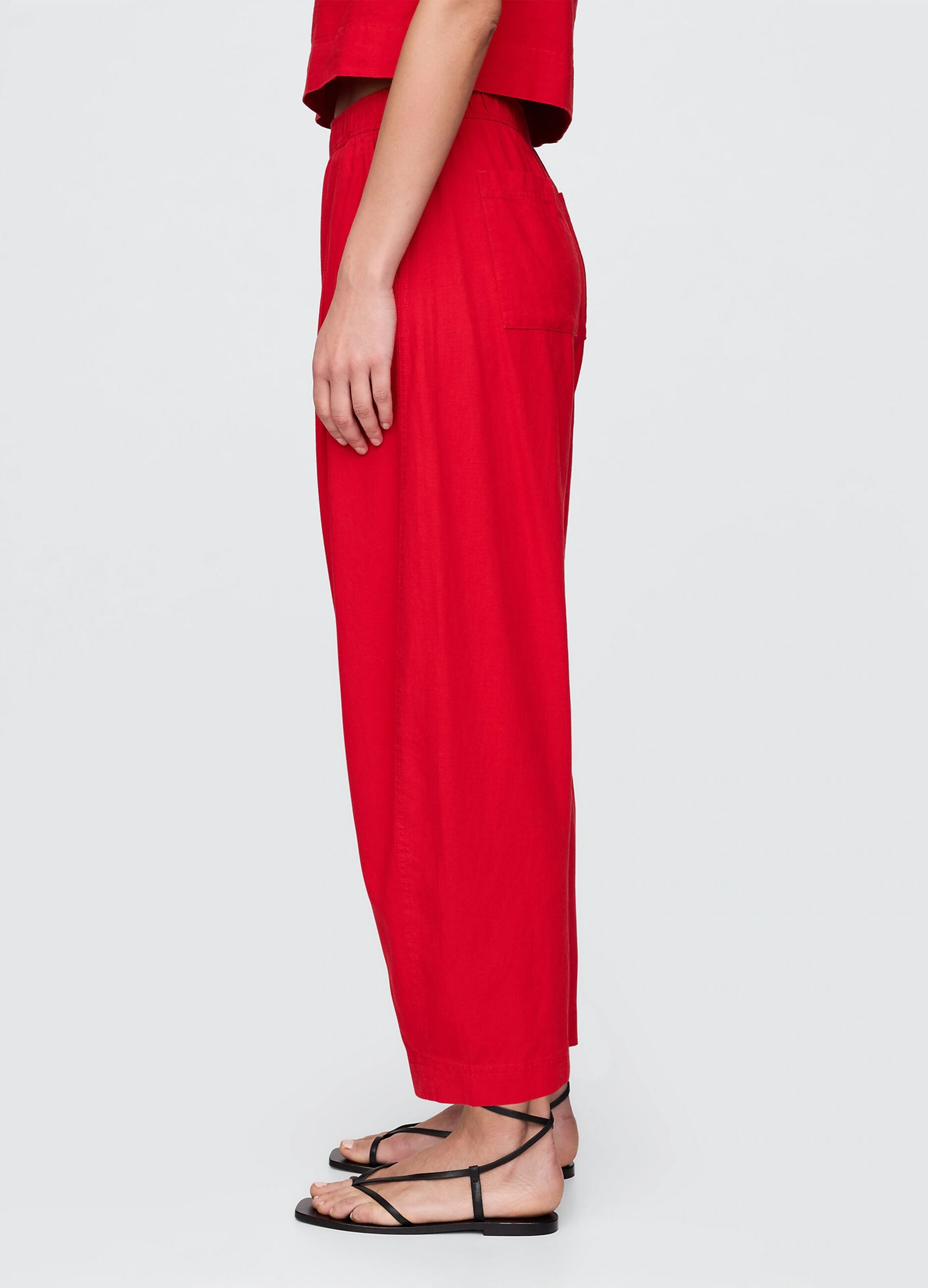 Pantaloni ampi rossi in lino e viscosa_3