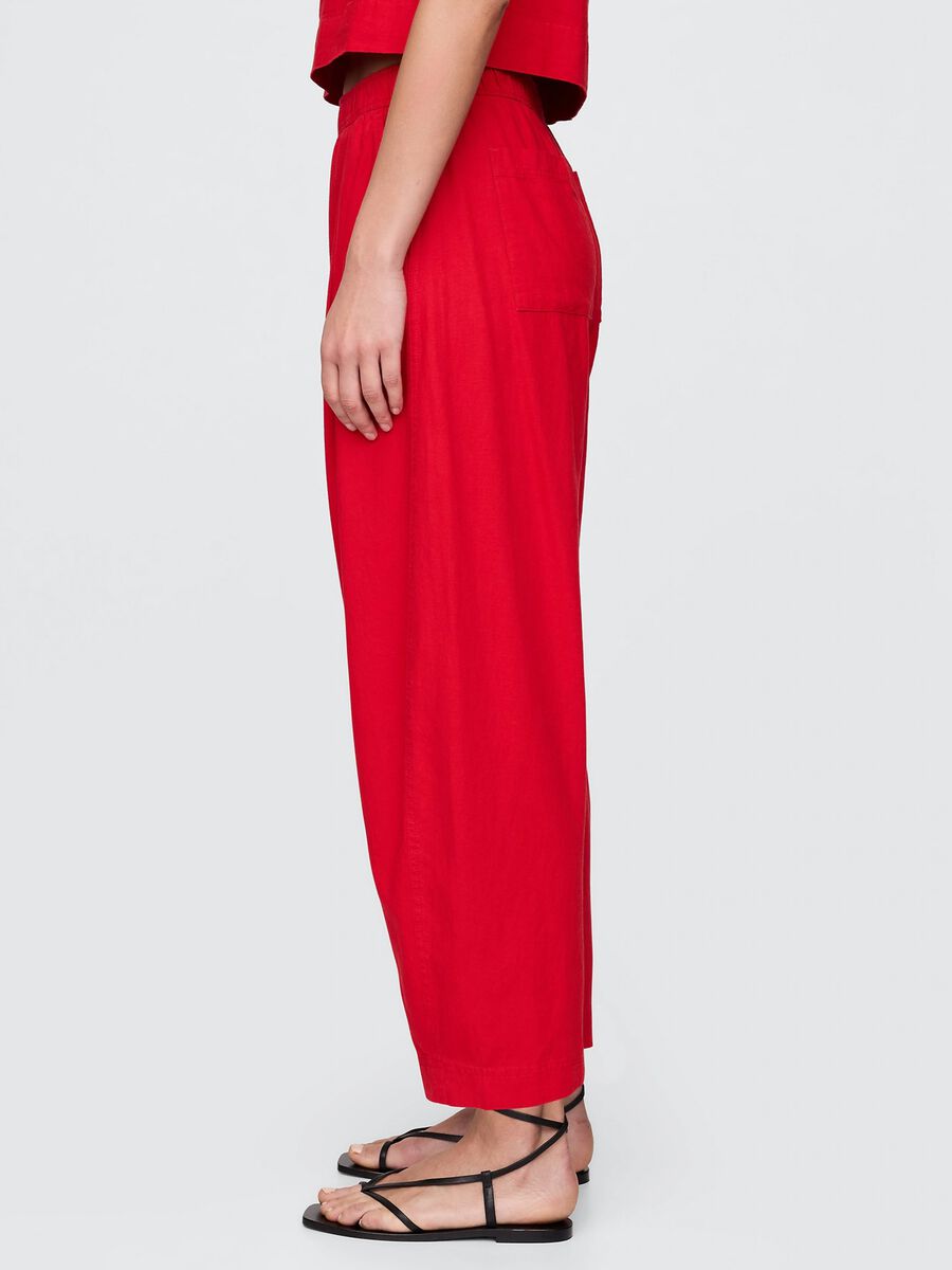 Pantaloni ampi rossi in lino e viscosa Donna_3