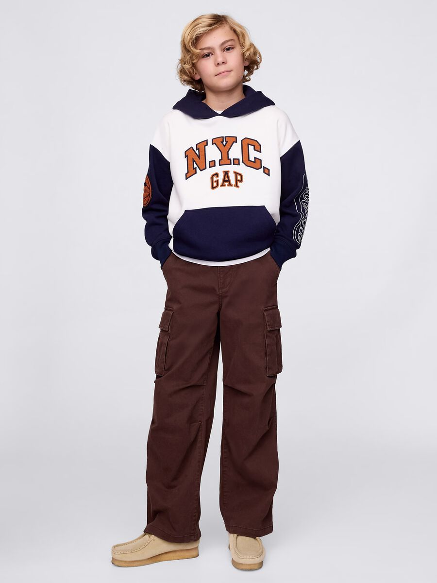Blue and white sweatshirt with hood and patch Boy_1