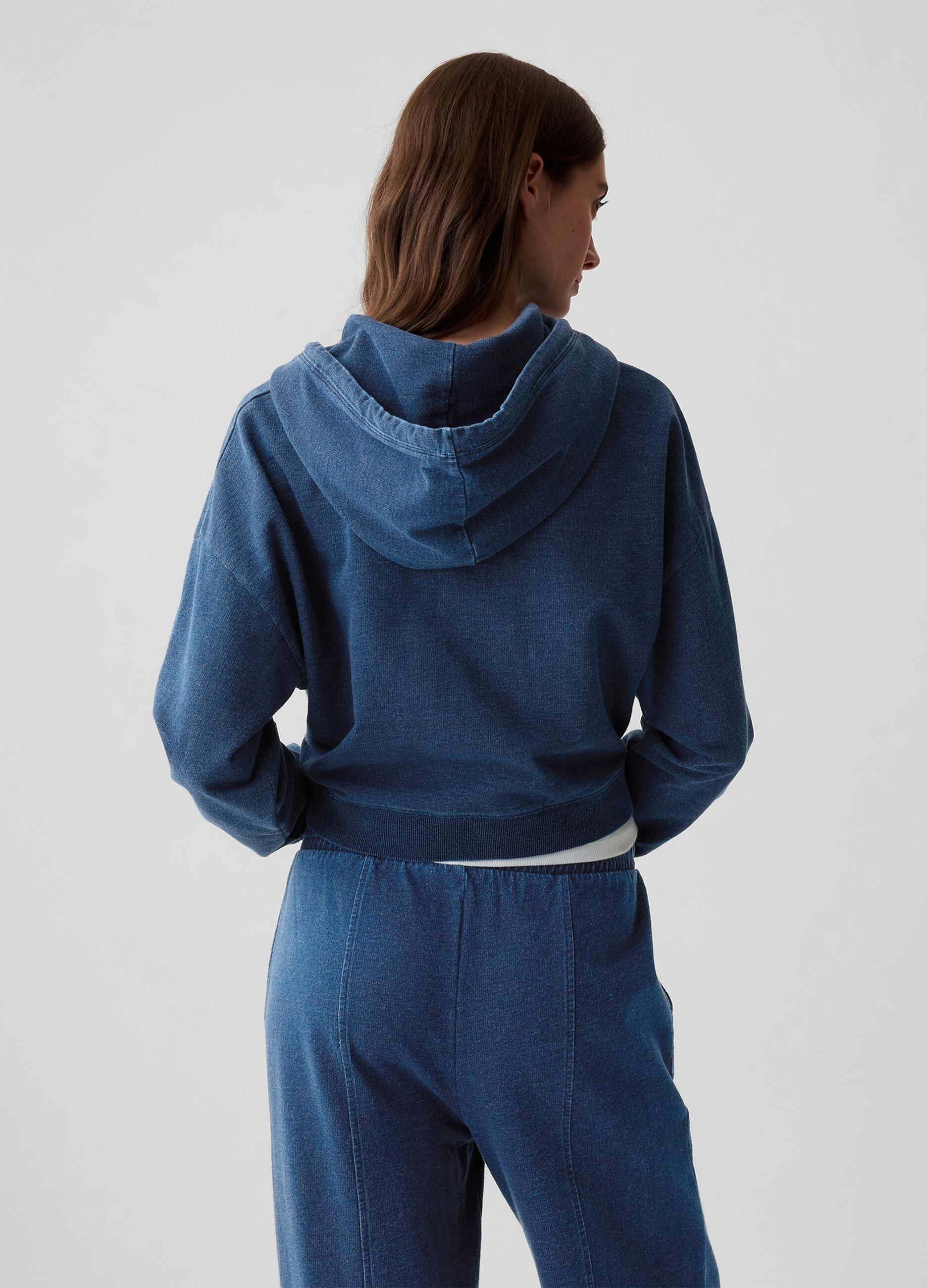 Felpa over cropped in denim stampa logo_2
