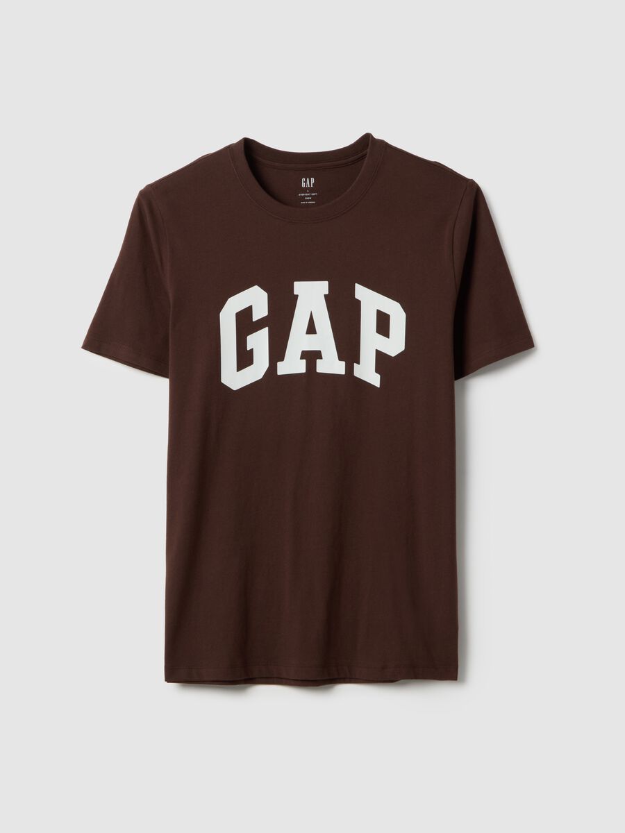 T-shirt marrone a maniche corte in puro cotone regular fit con logo Uomo_0