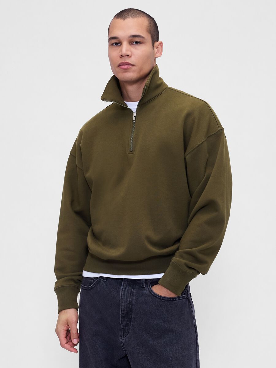 Felpa verde con mezza zip Uomo_1