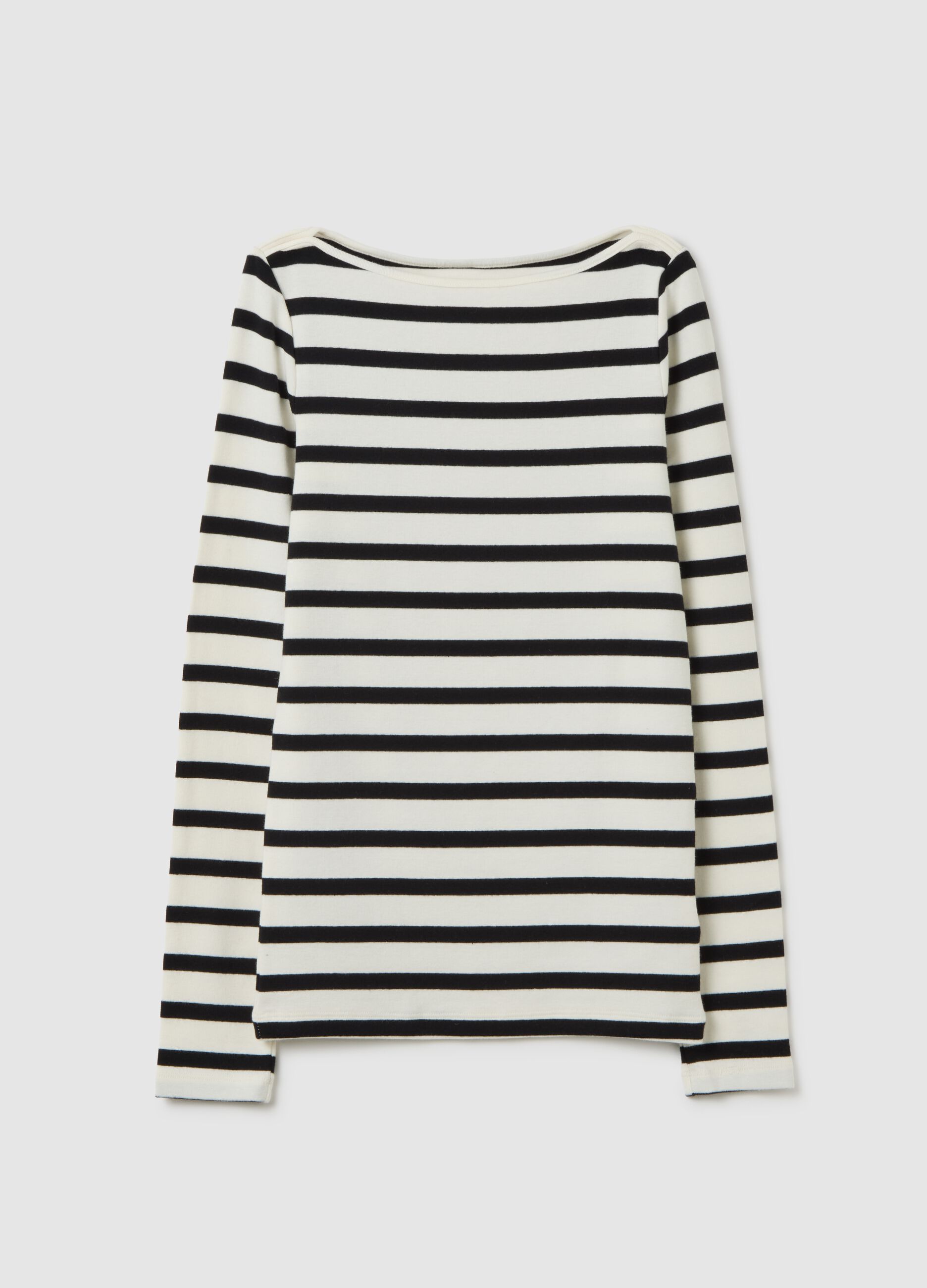 T-shirt a righe con scollo a barca