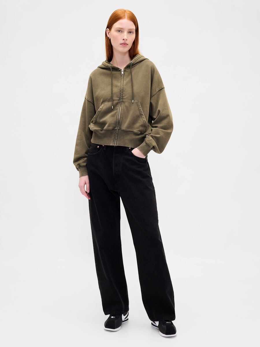 Felpa verde con cappuccio e zip Donna_0