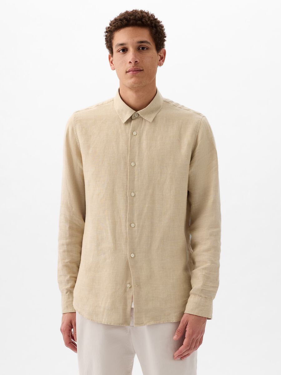 Camicia regular fit in lino Uomo_0