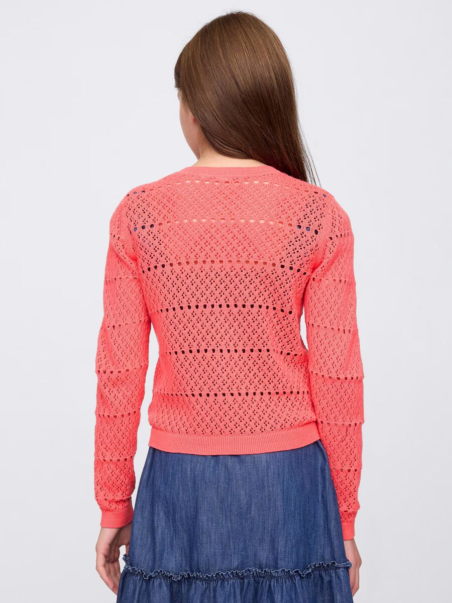 Cardigan traforato rosa in cotone Bambina_2