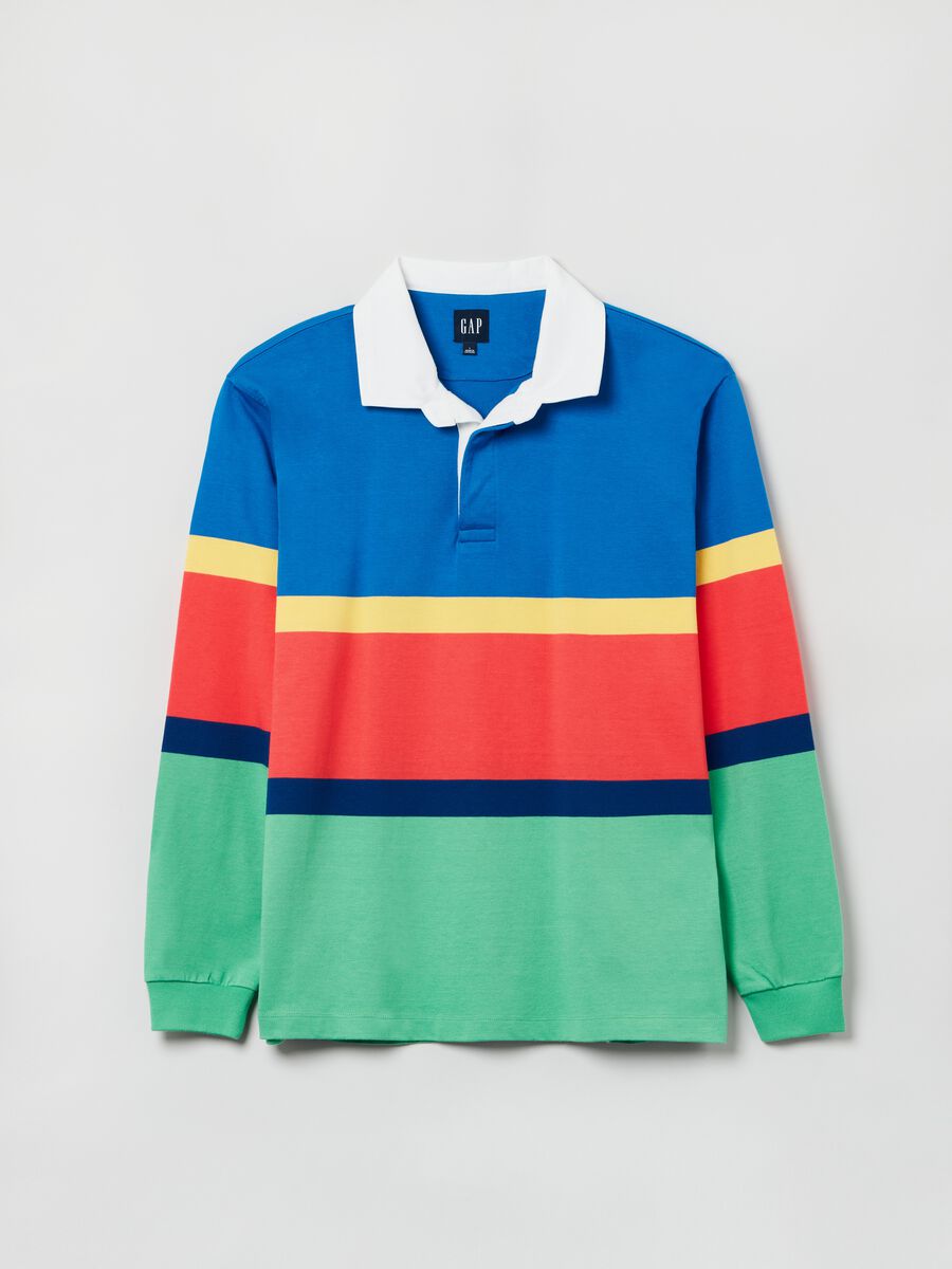Colour block pique polo shirt with long sleeves Man_1