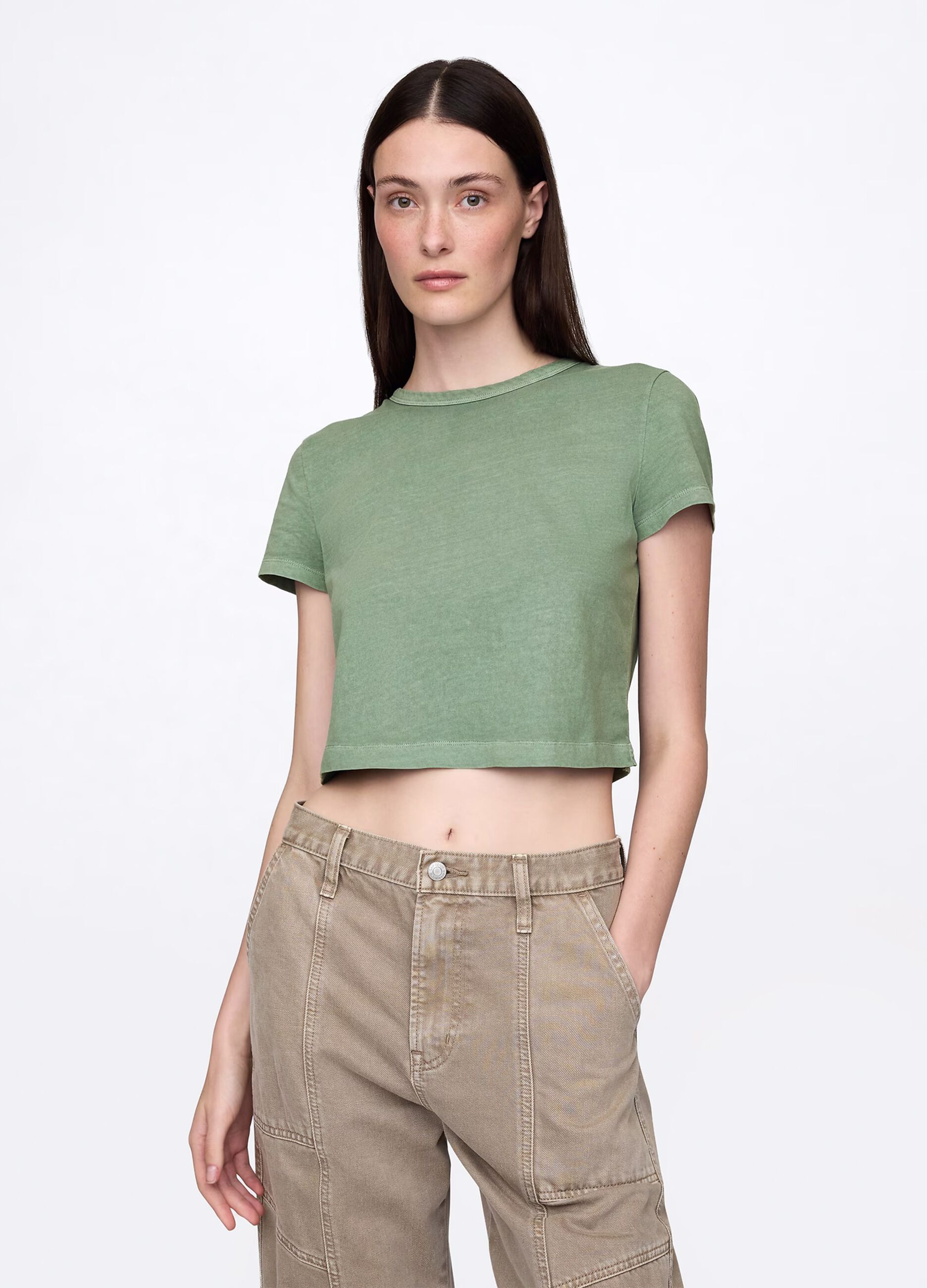 T-shirt cropped verde in cotone