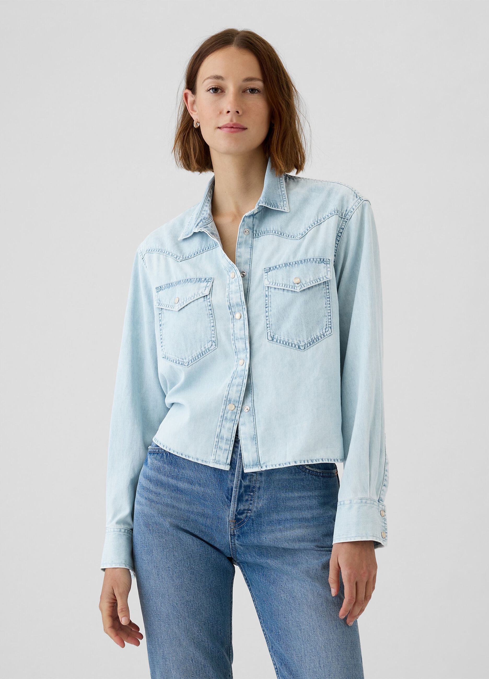 Camicia cropped western in denim