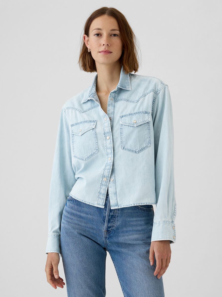 Camicia cropped western in denim Donna_0