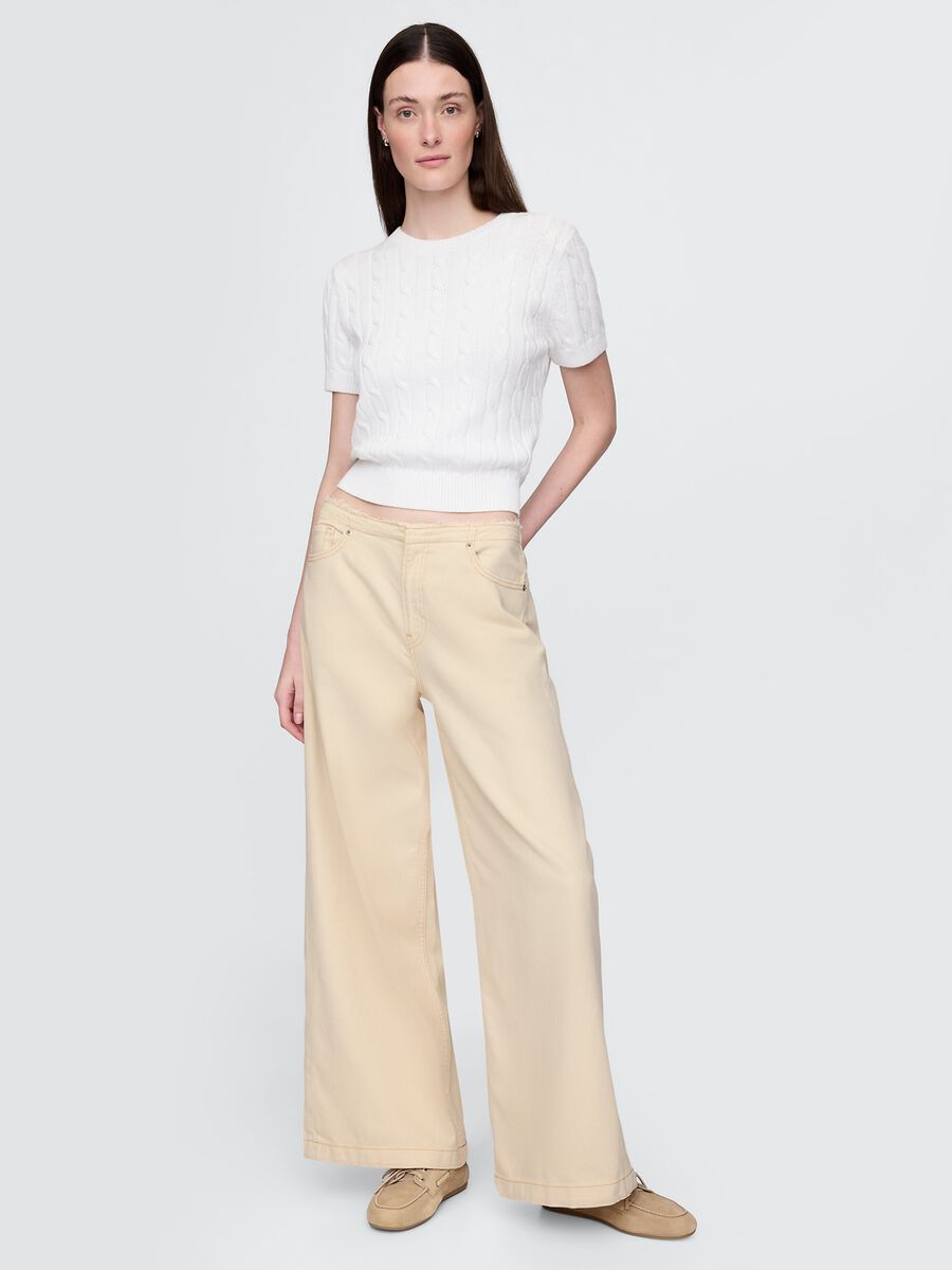Pantaloni a zampa beige in cotone e Lyocell Donna_0