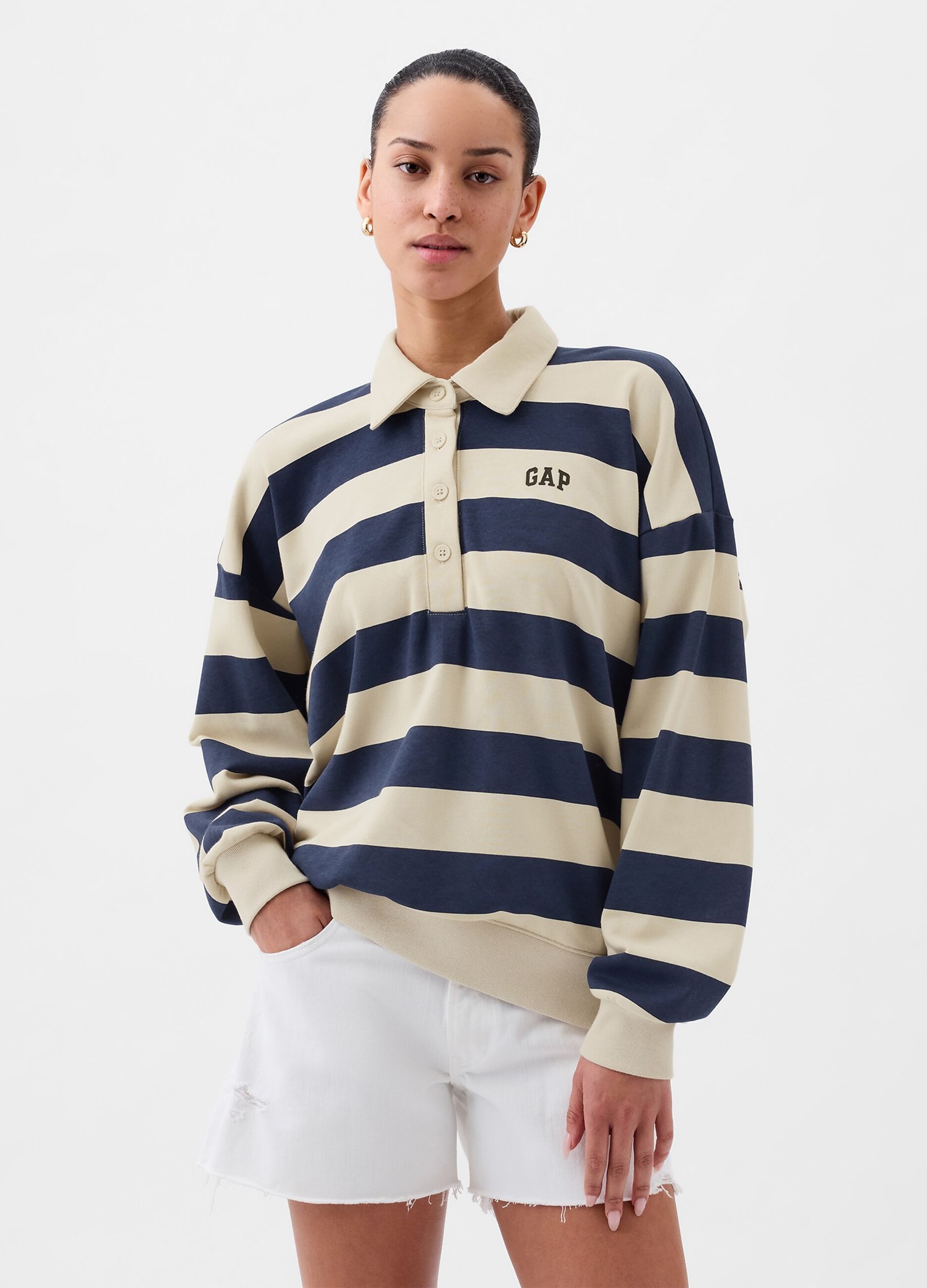 Felpa over a righe con scollo a polo