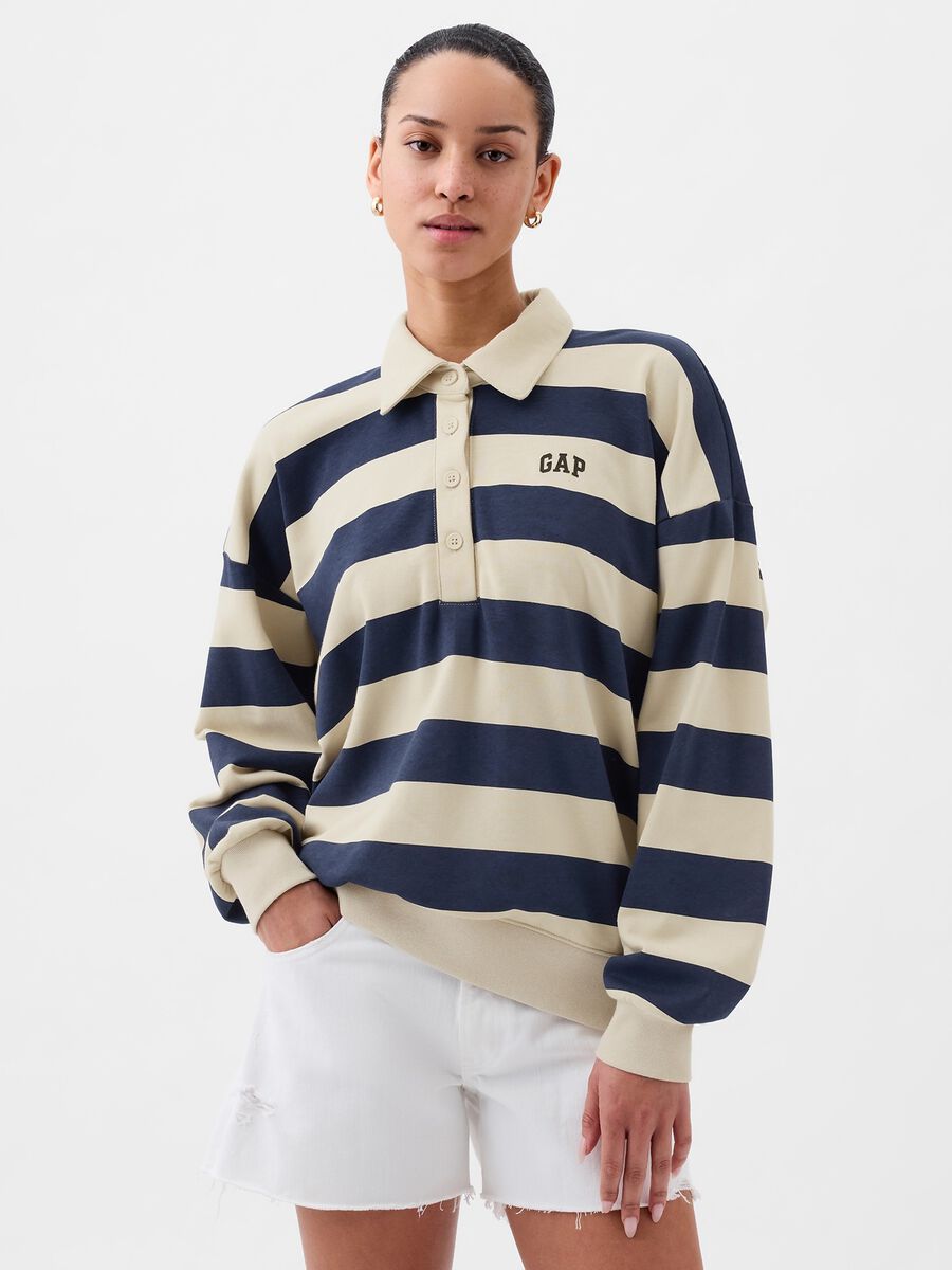Felpa over a righe con scollo a polo Donna_0