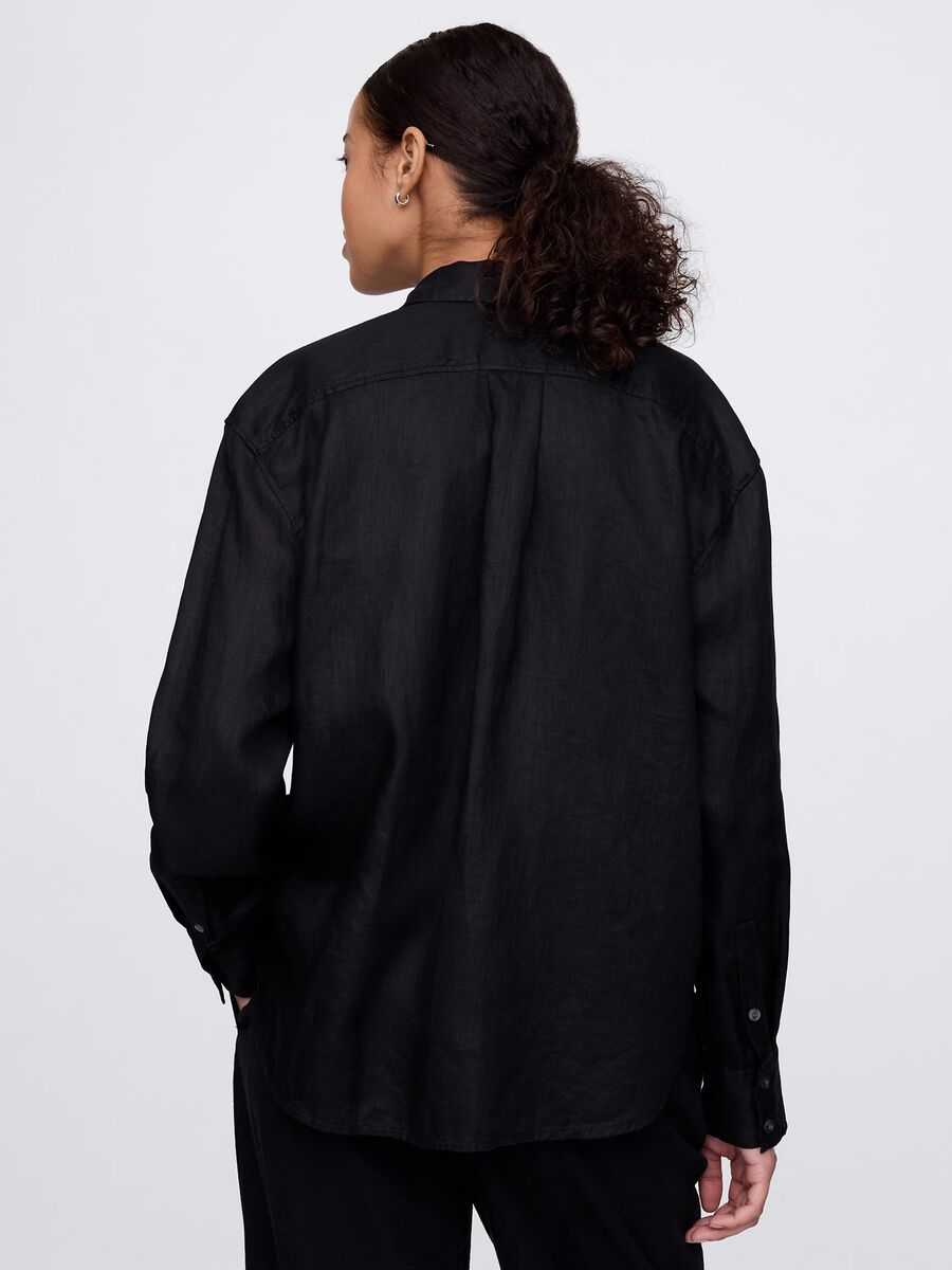 Camicia nera ampia in puro lino Gap Donna_2