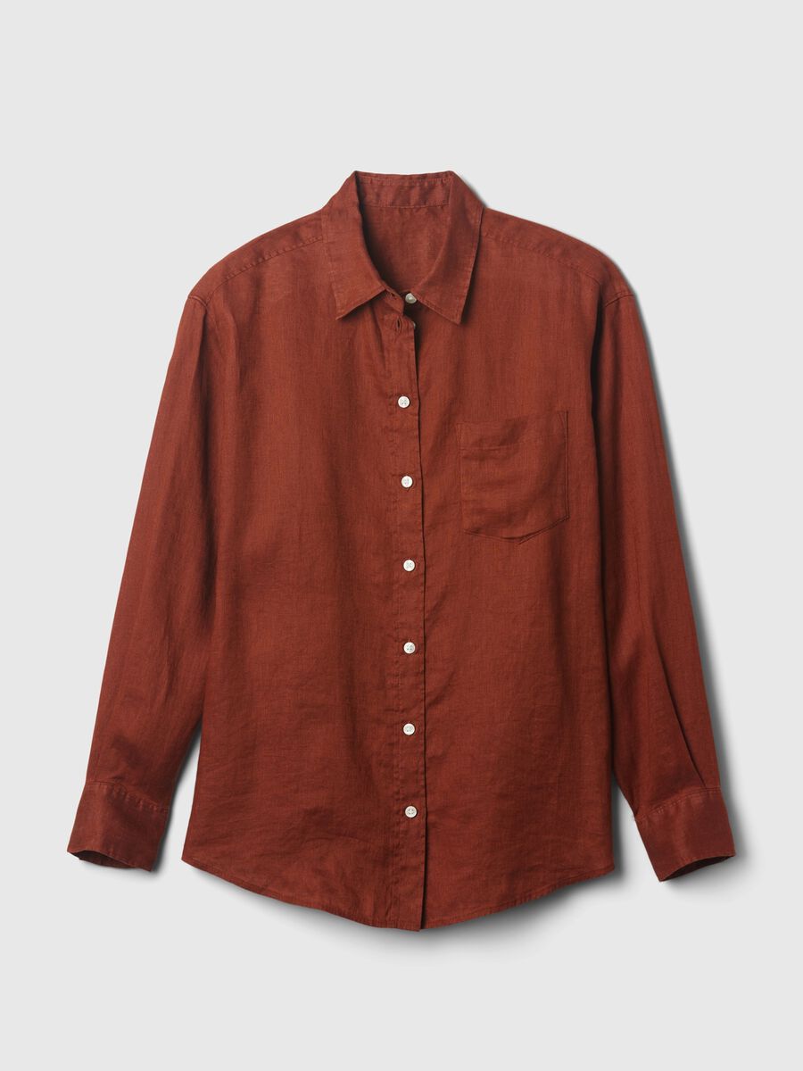Camicia oversize in lino con tasca Donna_3