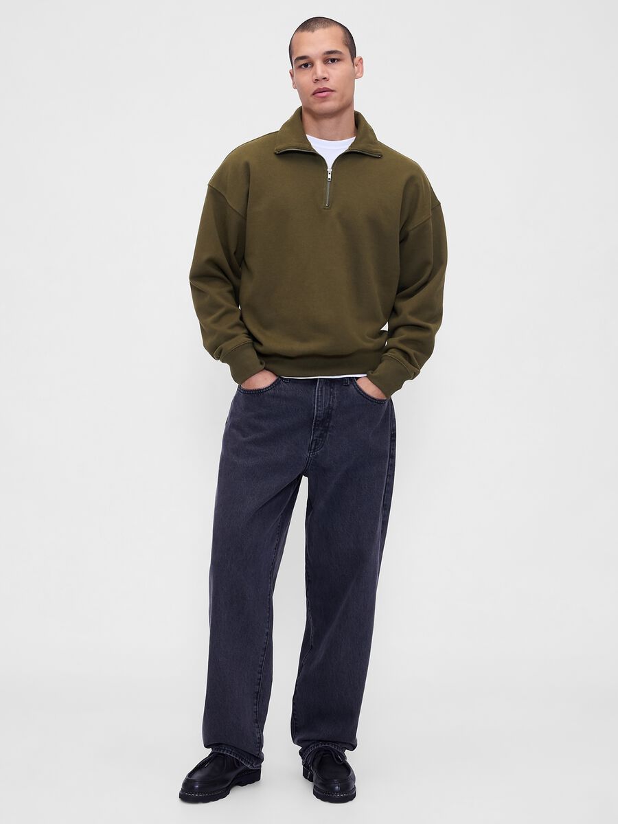 Felpa verde con mezza zip Uomo_0