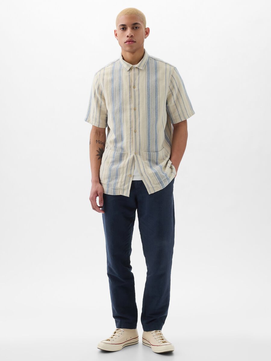 Slim-fit trousers in linen and cotton Man_0
