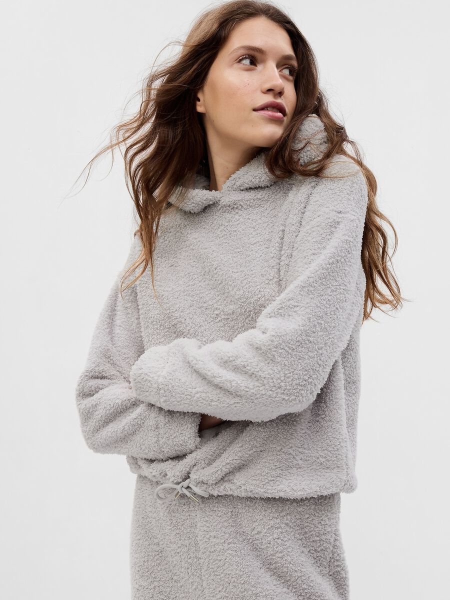Sherpa hoodie with drawstring. Woman_0