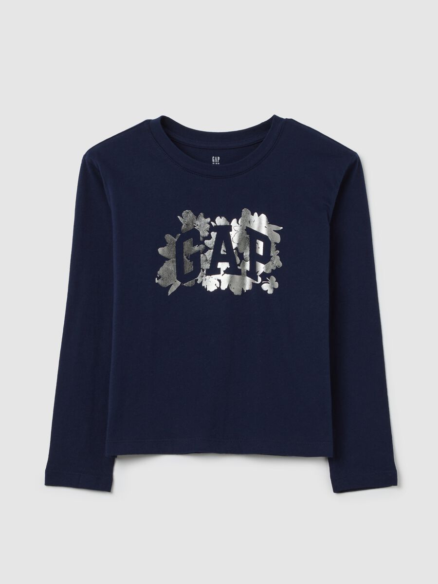 Blue T-shirt with long sleeves and logo Baby Girl_0