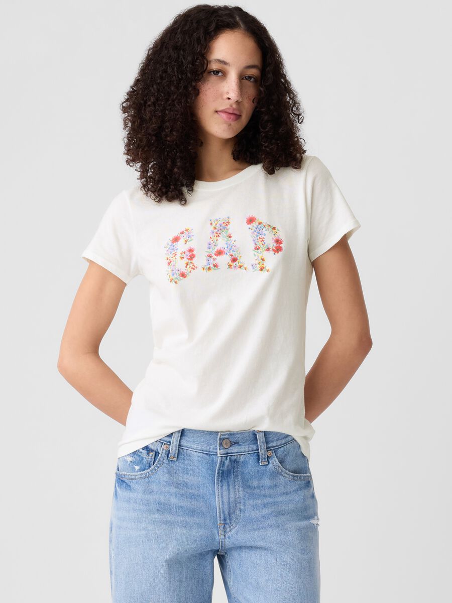 T-shirt con stampa logo floreale Donna_0