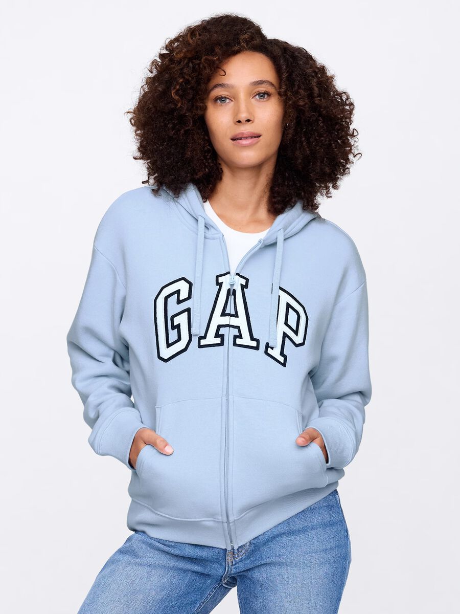 Full-zip con cappuccio azzurra con logo Donna_0