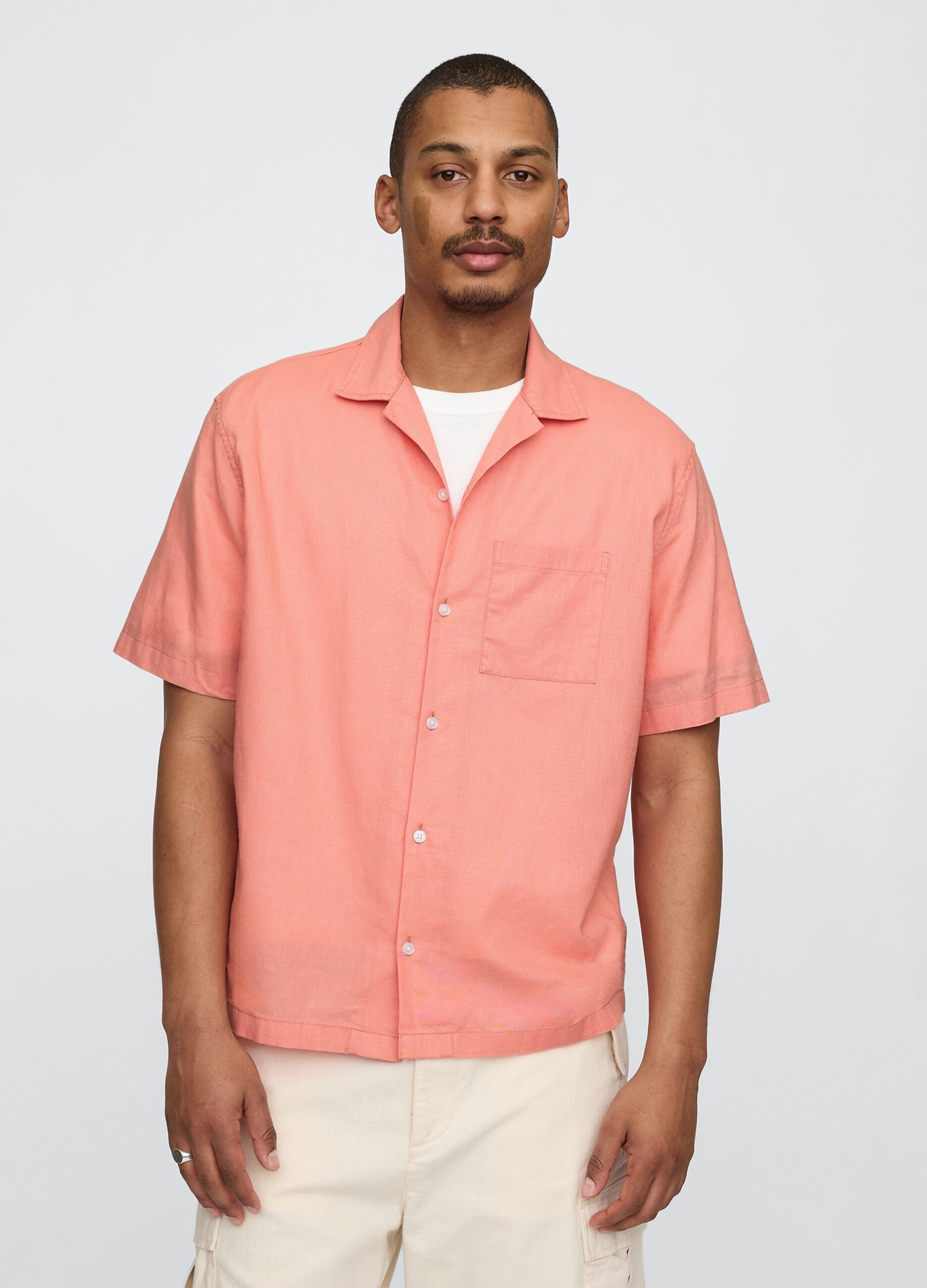 Camicia corta arancione in lino e cotone