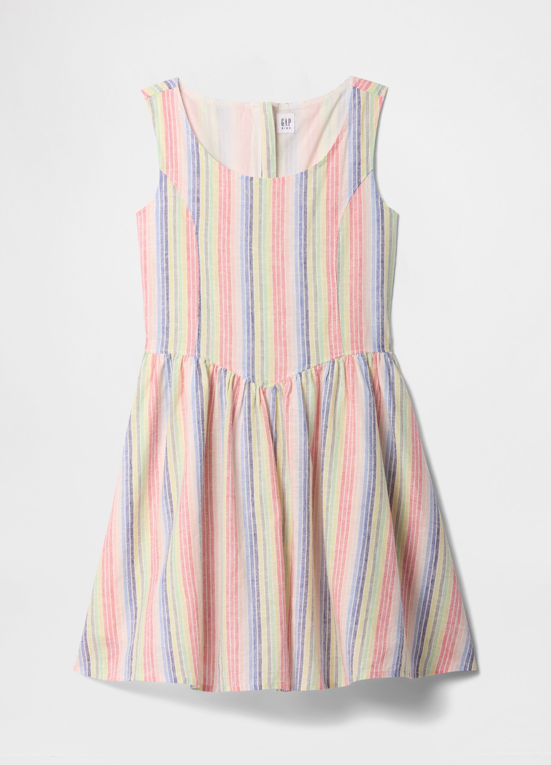 Abito in lino e cotone a righe multicolori per bambina_3