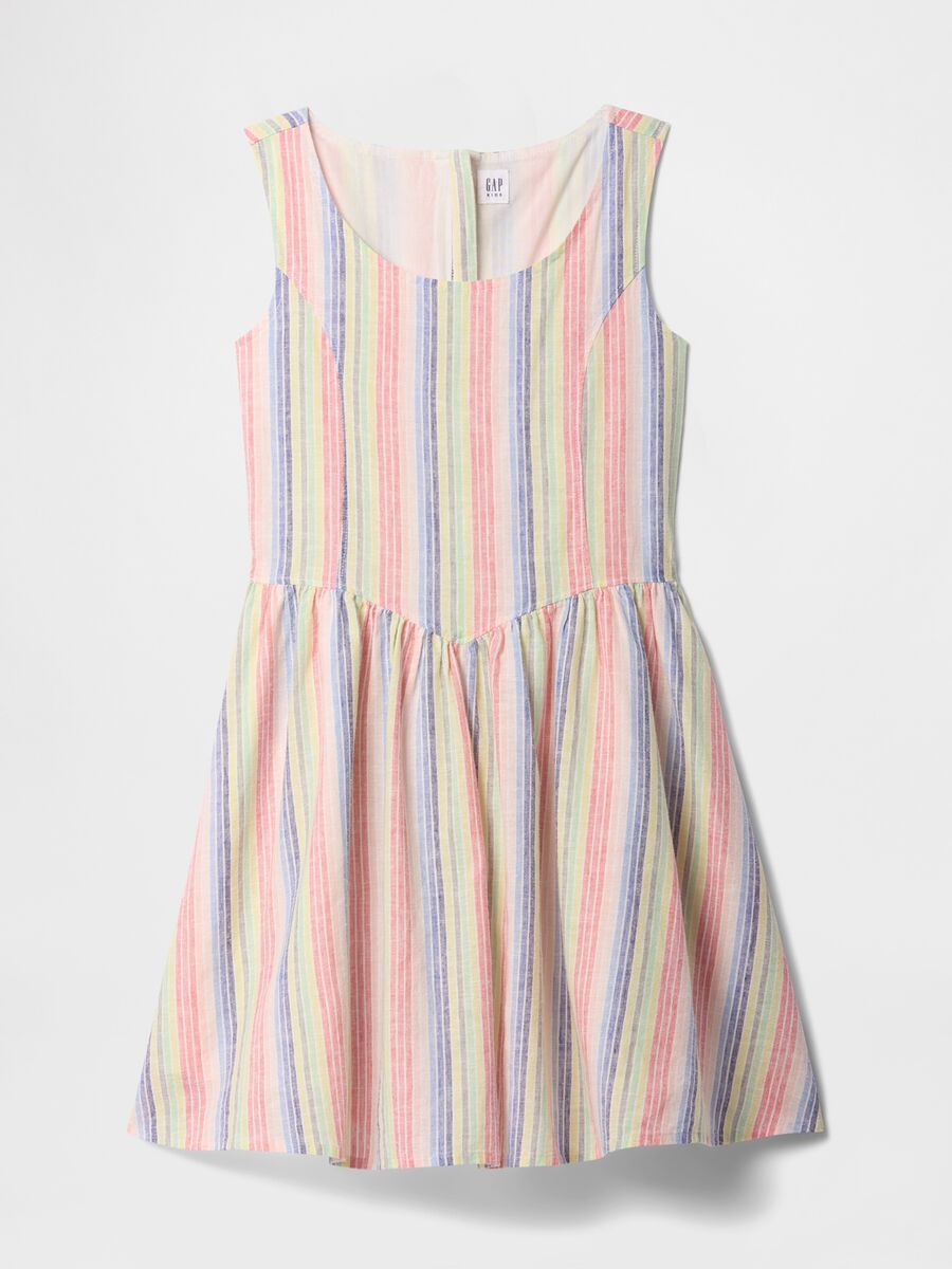 Multicoloured striped linen and cotton dress for girls Girl_3
