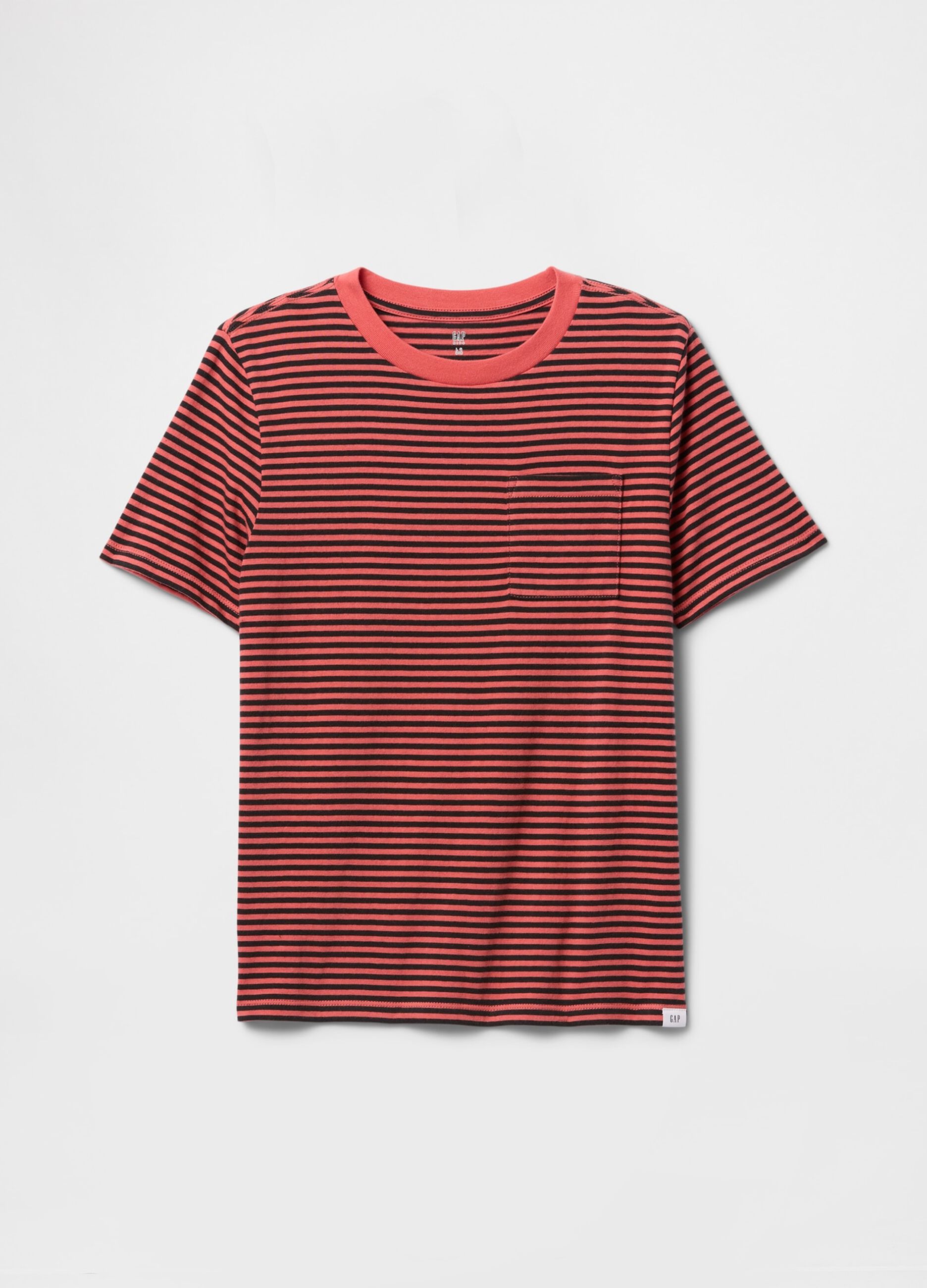 T-shirt a righe rosse e nere con taschino_2