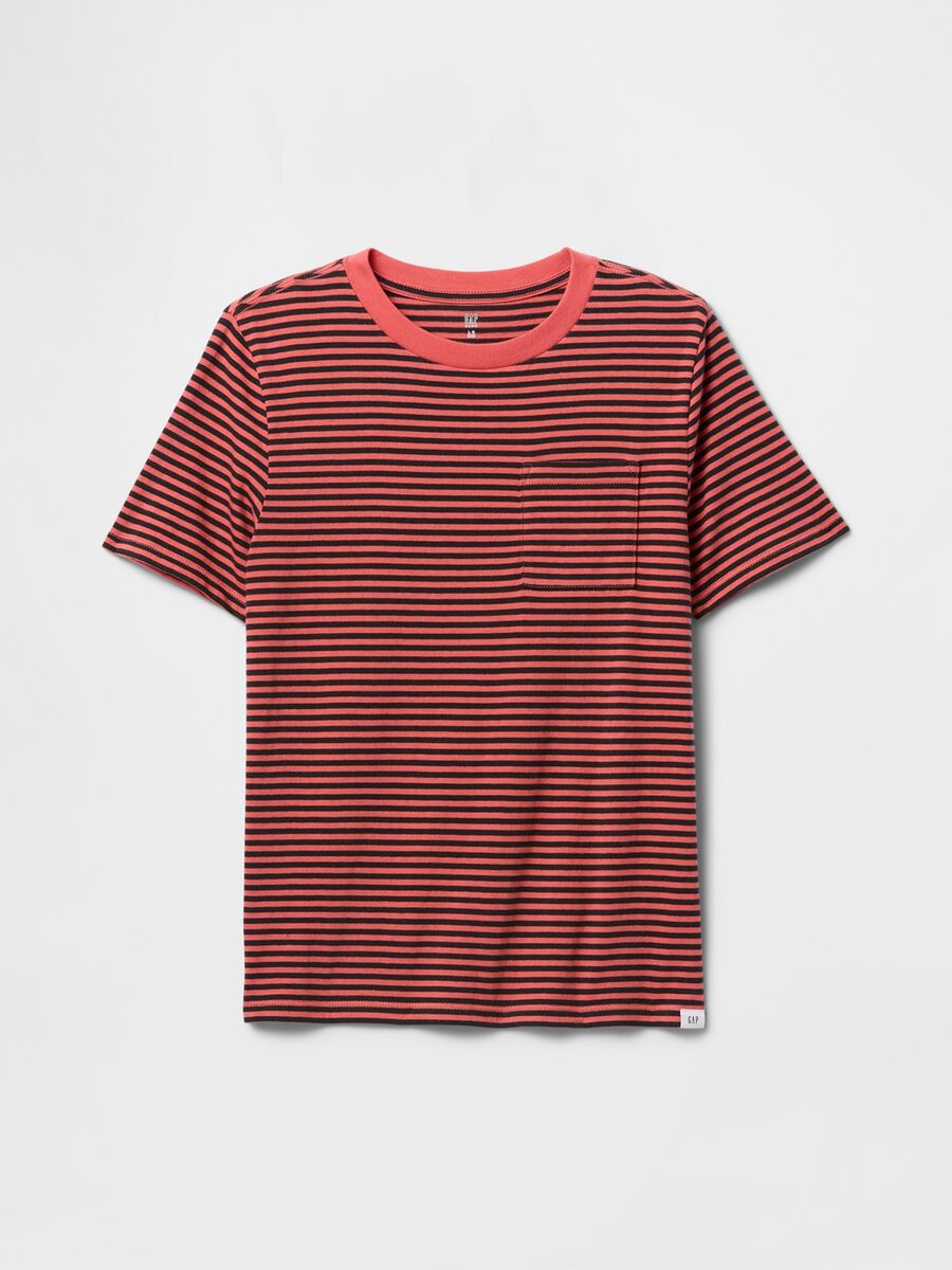 T-shirt a righe rosse e nere con taschino Bambino_2
