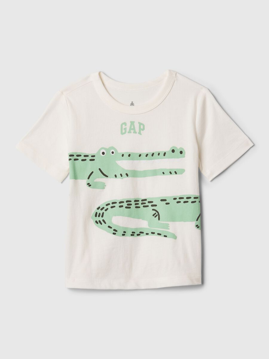 Cotton T-shirt with crocodile print and logo Newborn Boy_0