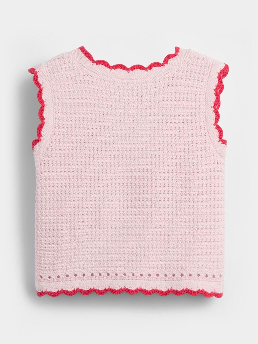 Tank top in puro cotone con lavorazione crochet Bimba_1