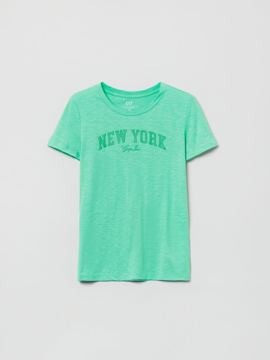 T-shirt in cotone slub con stampa NY Donna_0