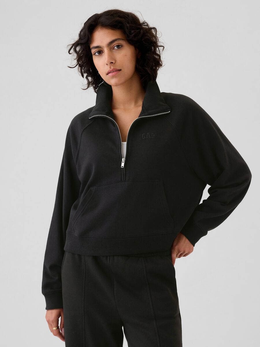 Felpa half-zip con ricamo logo Donna_0