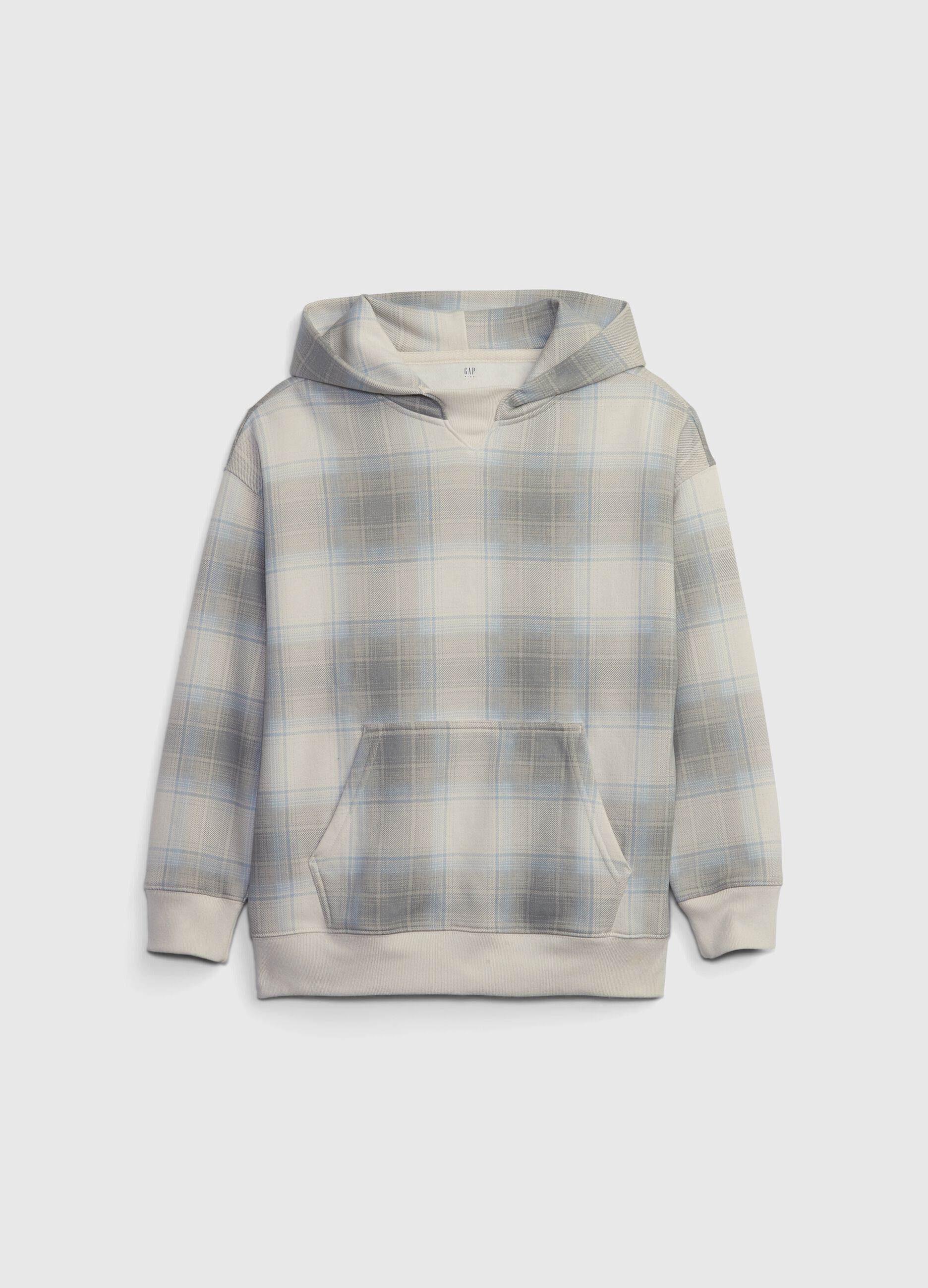 Sweatshirt with hood and plaid pattern