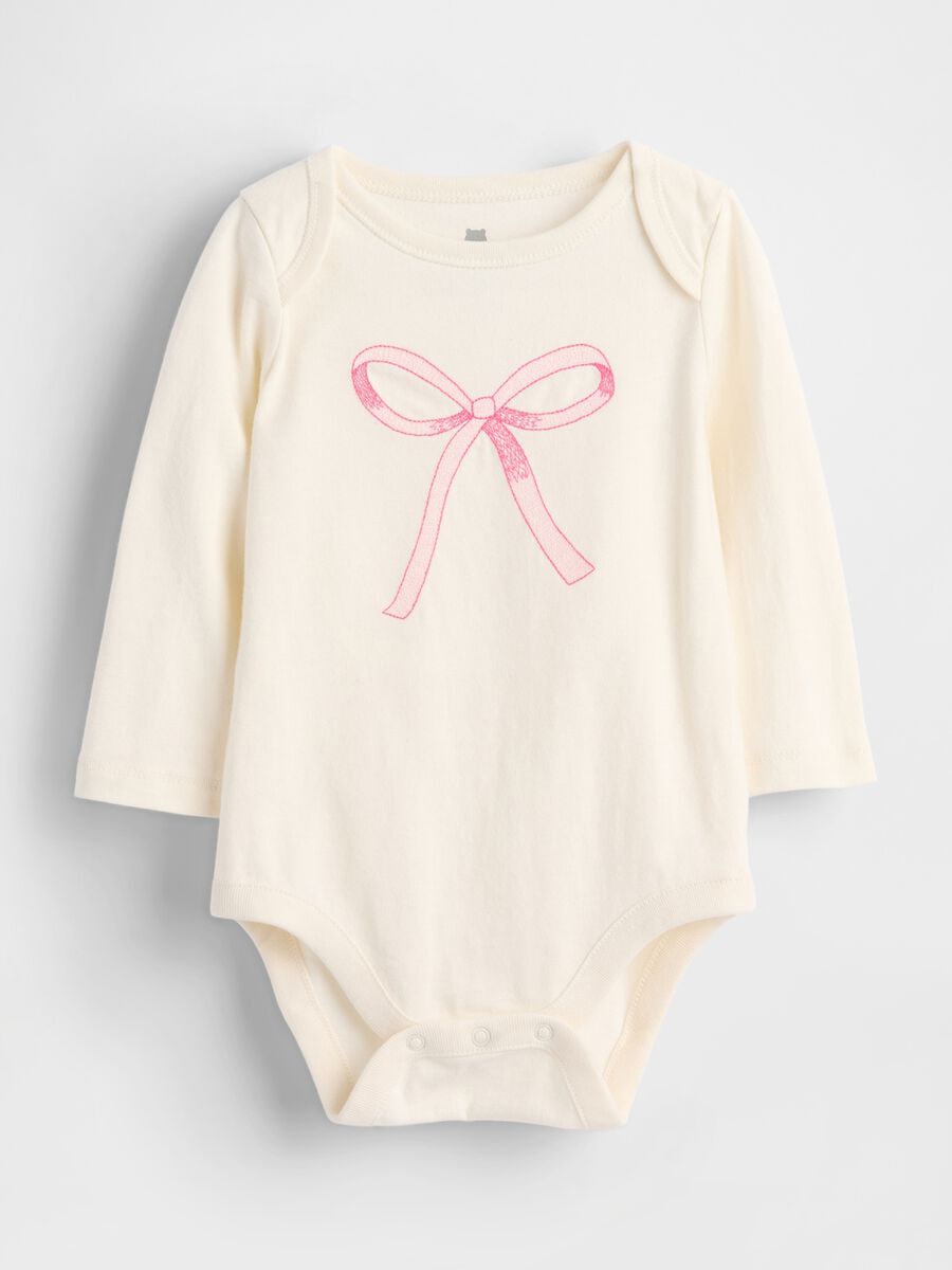 White cotton bodysuit with pink bow Newborn Boy_0