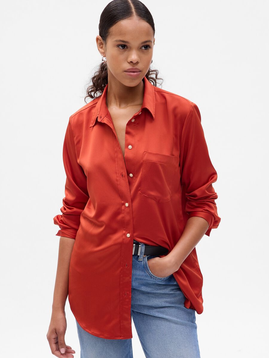 Camicia boyfriend in satin Donna_0