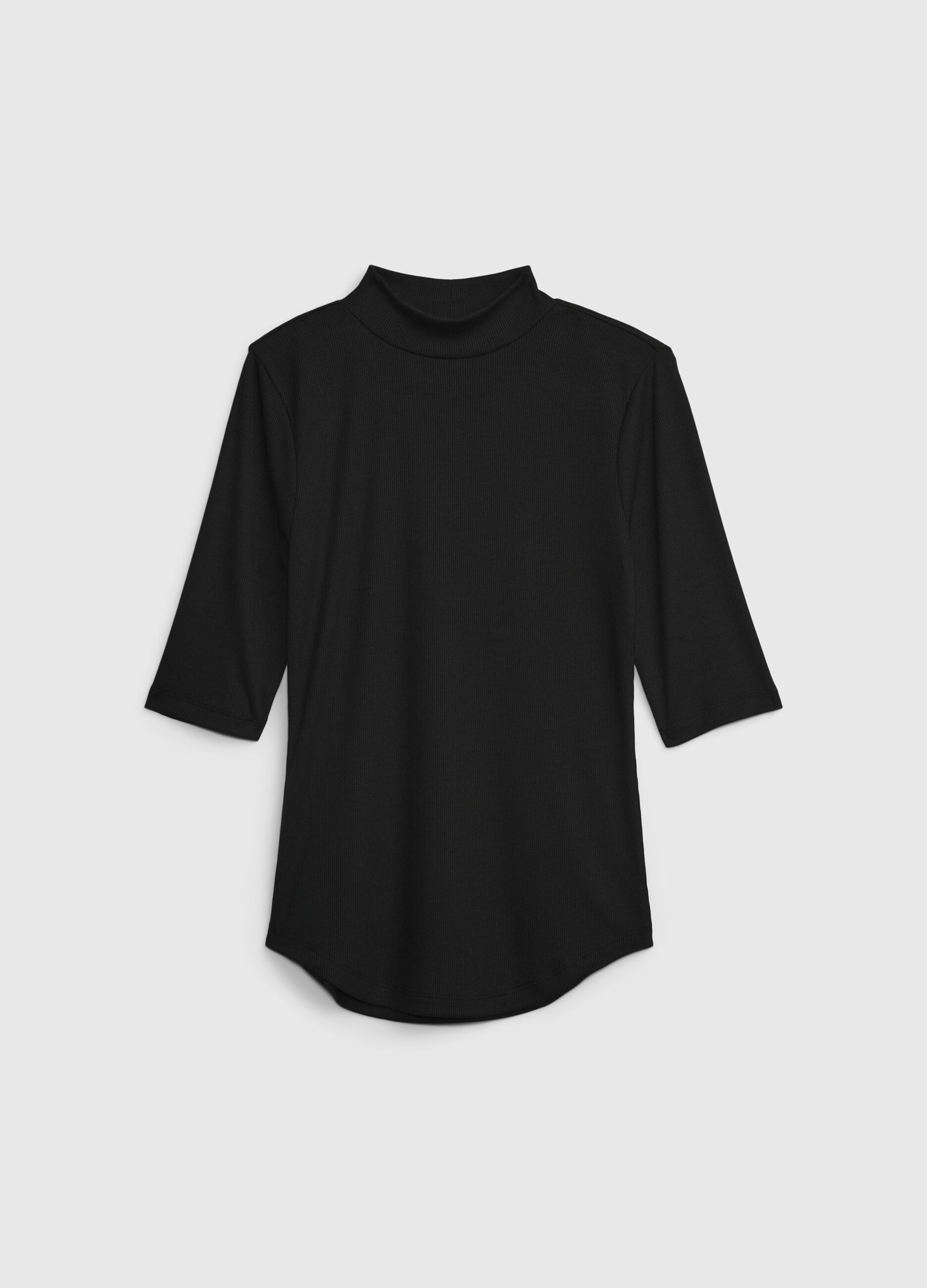 Fine ribbed T-shirt with elbow-length sleeves