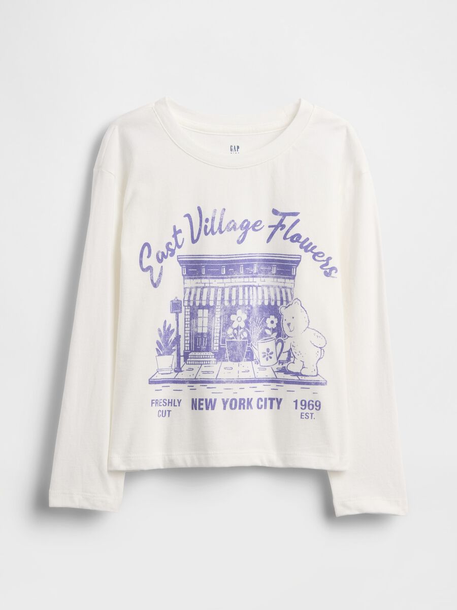 T-shirt bianca a maniche lunghe con stampe Bambina_2