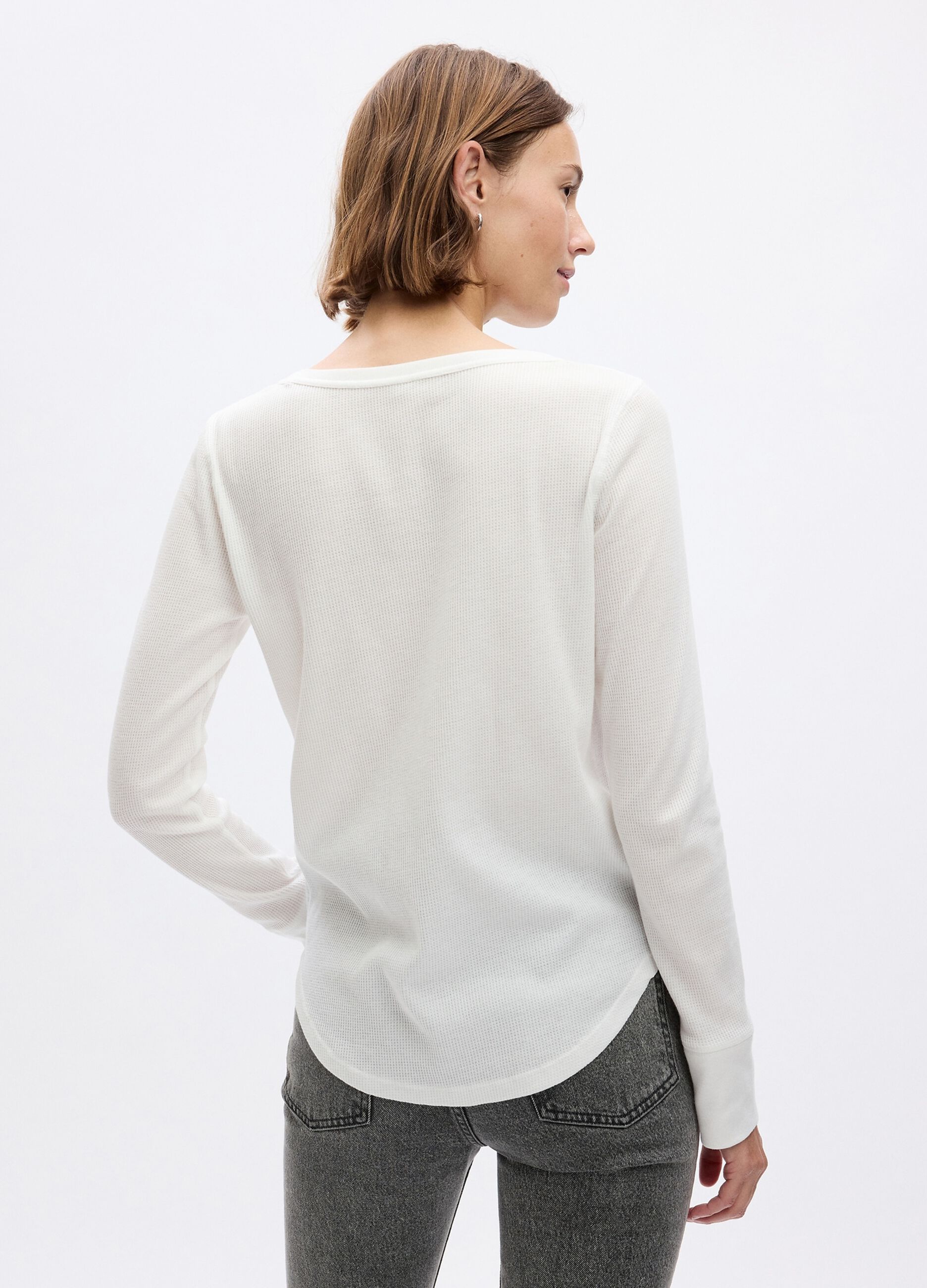 T-shirt con micro trama waffle a maniche lunghe_1