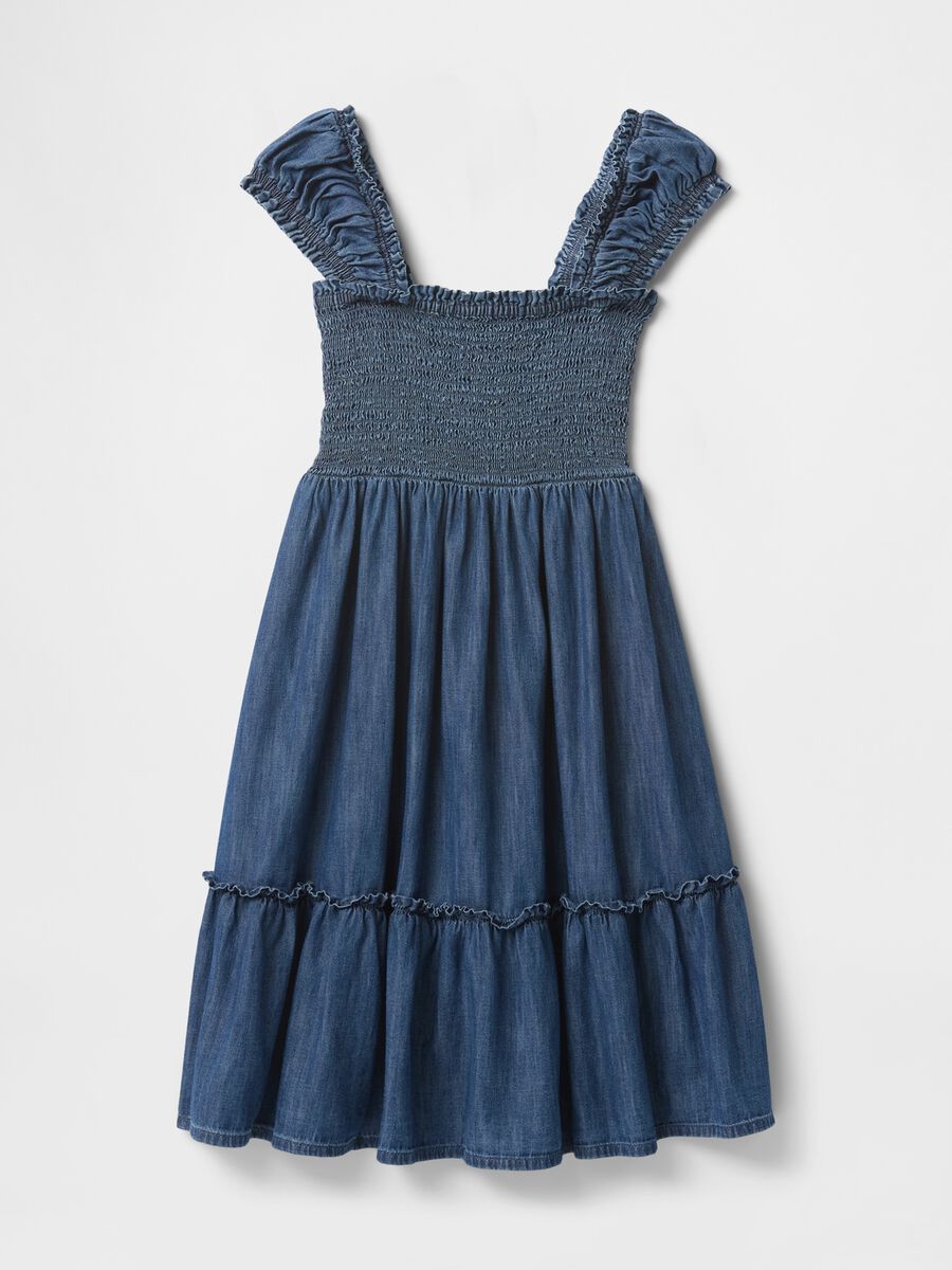 Denim midi dress with ruched neckline GAP Kids Girl_2