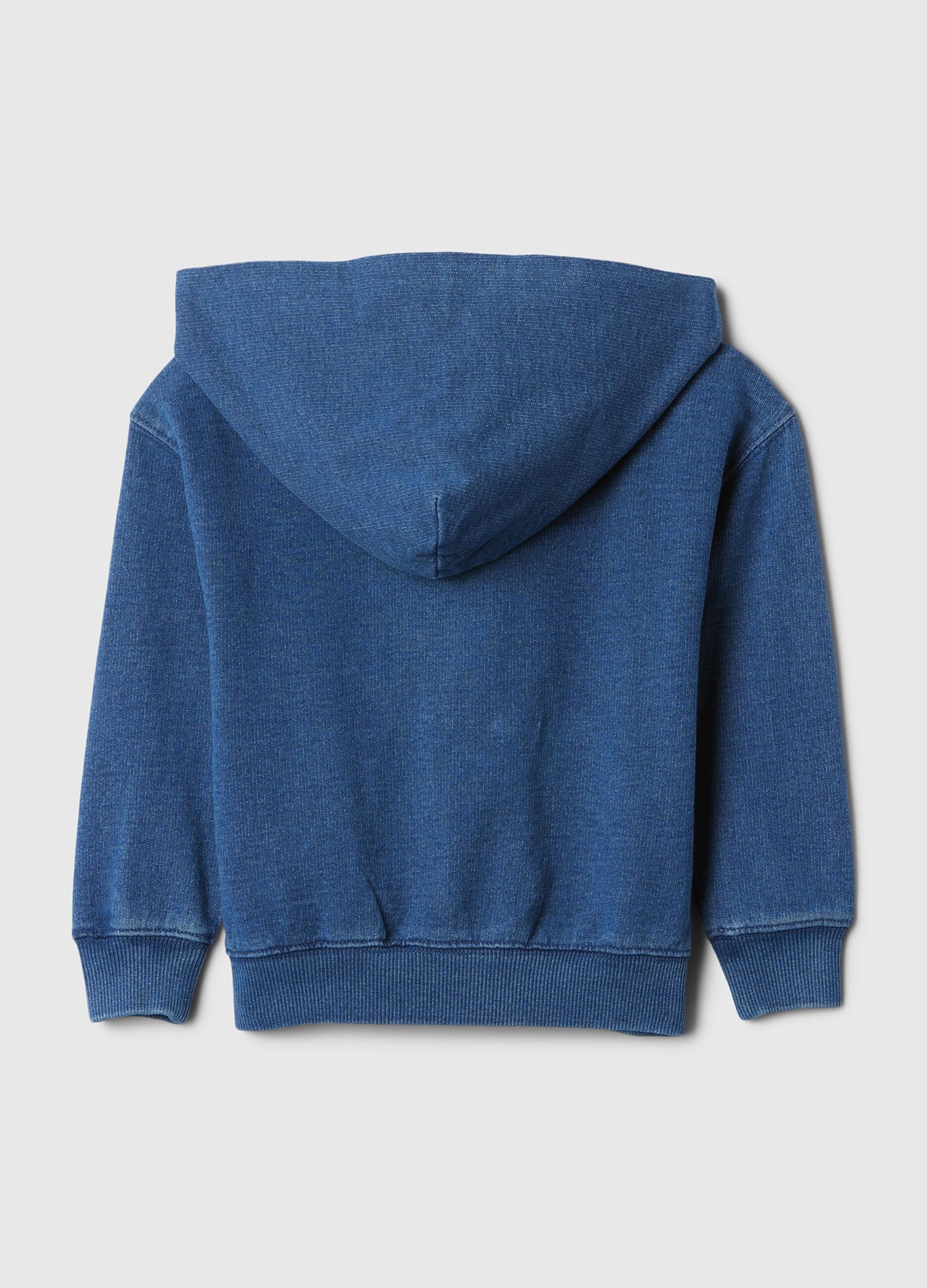 Felpa blu con cappuccio e zip integrale_1