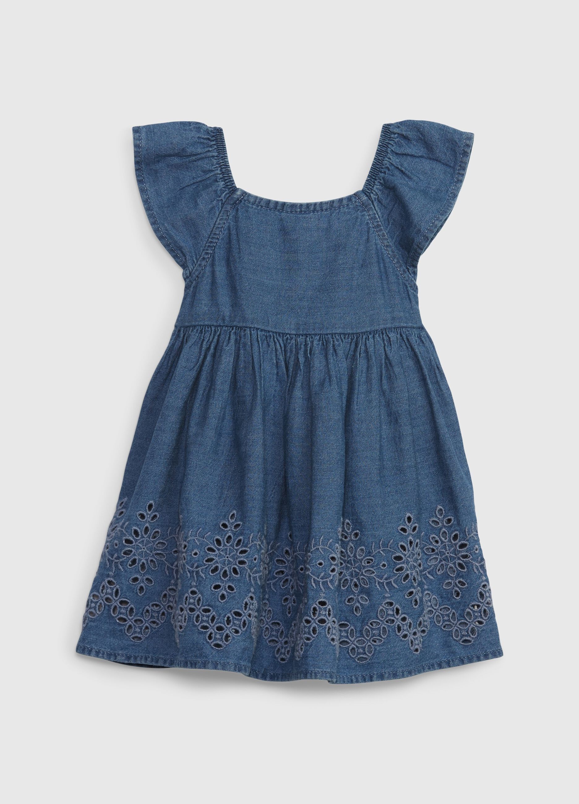Denim dress with broderie anglaise details_1
