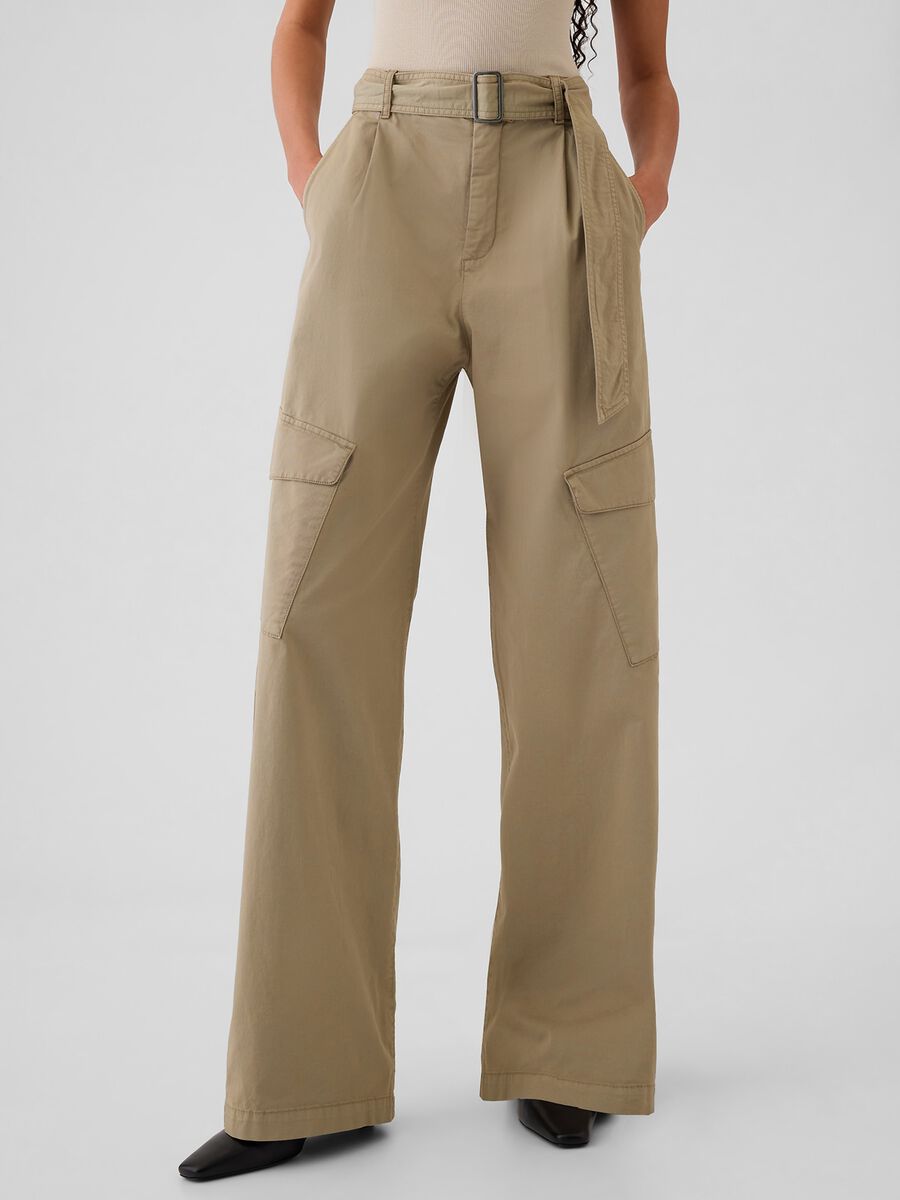 Pantalone cargo in twill stretch con cintura Donna_1