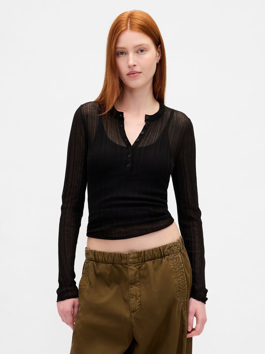 Black Sweater with Transparent Details Woman_0