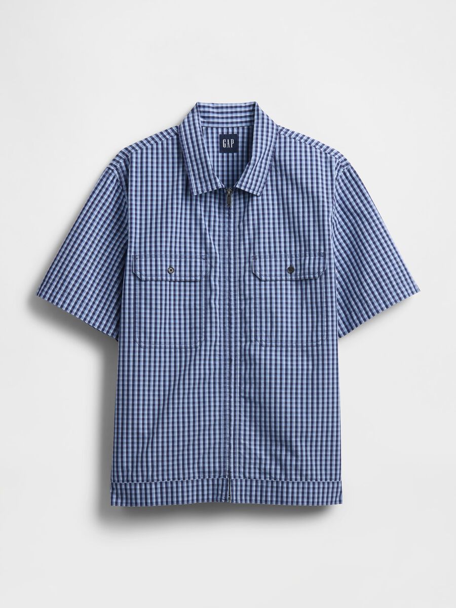 Camicia checked blu a mezze maniche Man_0