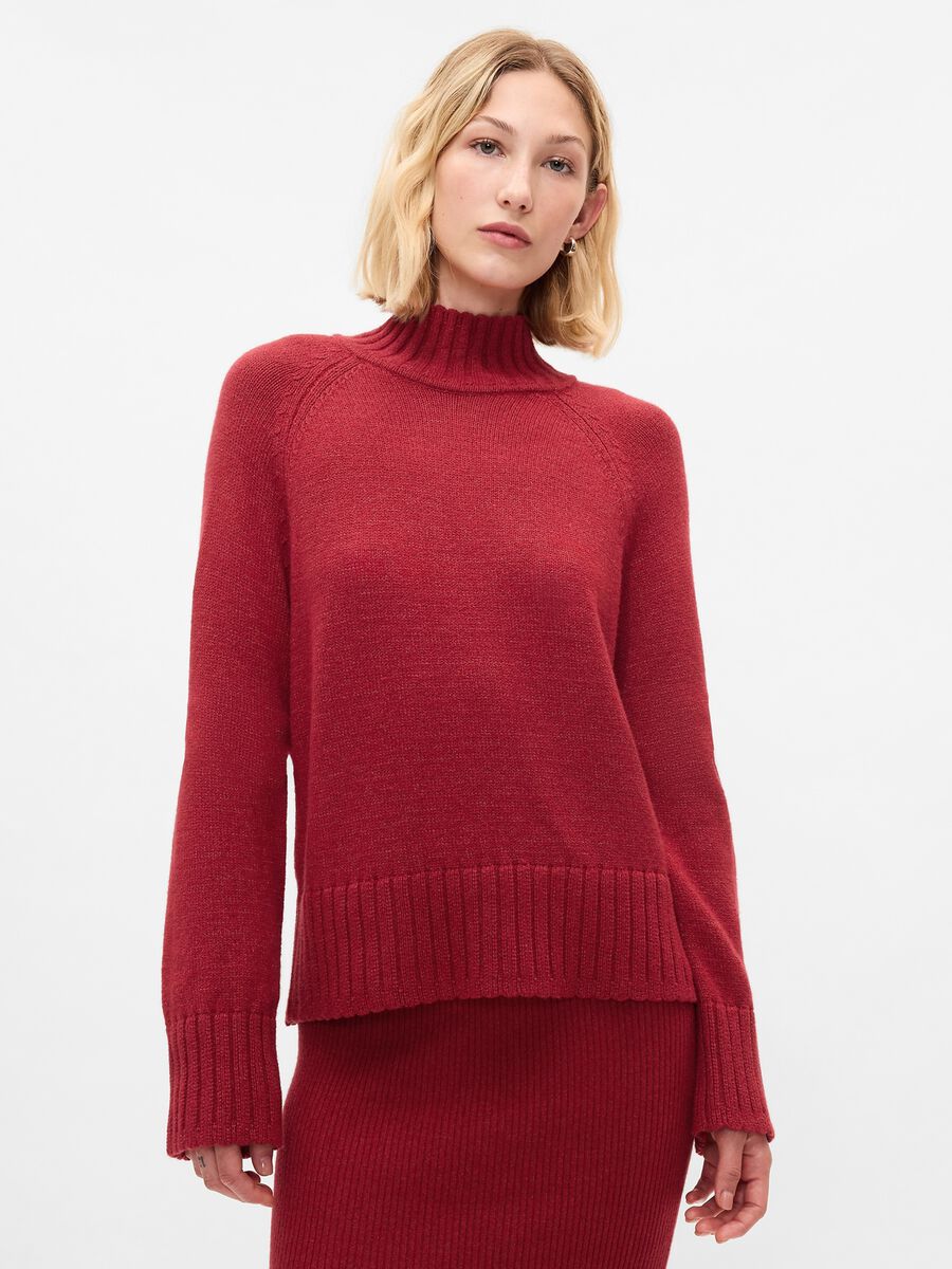 Cropped sweater with mock neck and raglan sleeves Woman_0